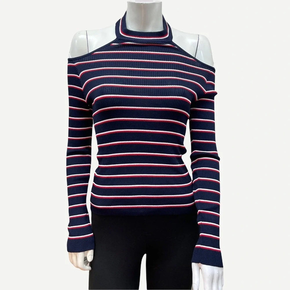 5/$20 Fankai striped halter cold shoulder S - Picture 1 of 5